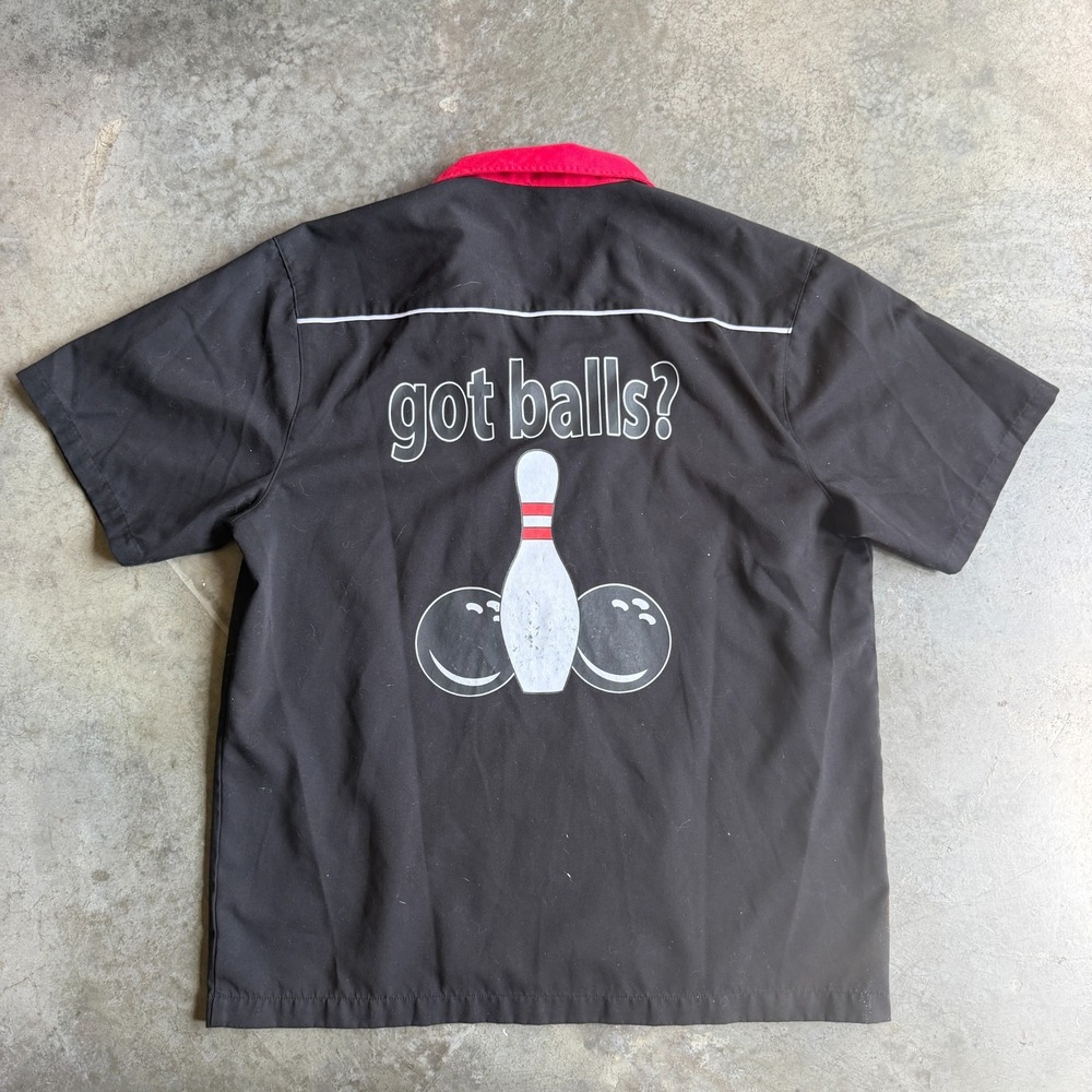 Vintage Hilton Bowling Shirt Mens Large Black Got Balls Inappropriate Humor